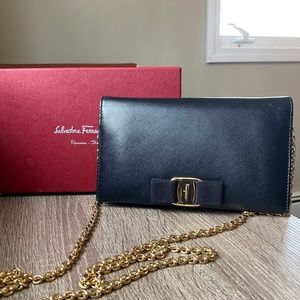 Salvatore Ferragamo 'Miss Vara' Clutch Wallet Black Gold Chain